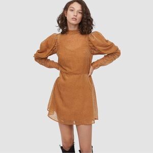 H&M Puff Sleeved Mini Dress in Dark Beige, Size 4
